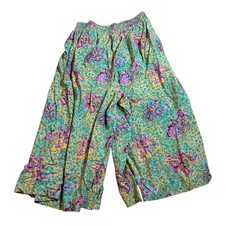 Vintage 80s Womens Wide Leg Pants 28" Waist Gaucho Green Blue Purple Boho USA