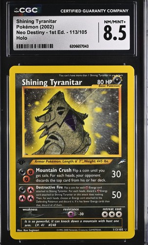 Shining Tyranitar (1st Edition) graded CGC 8.5 for sale on eBay