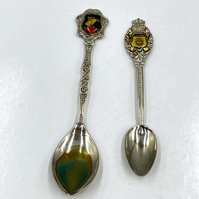 VTG Colombia Souvenir Collector Spoon Set Ornate Gold Shield Finial Silver Plate