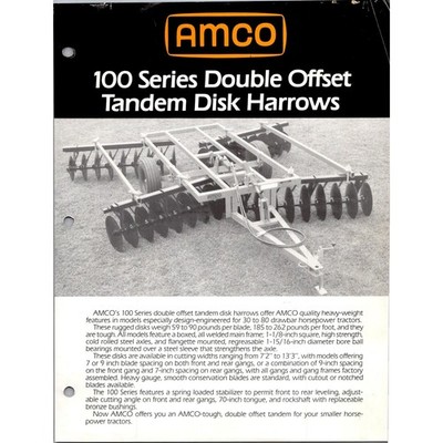 Amco 100 Series Double Offset Tandem Disk Harrows Vintage Farming Leaflet SJ21
