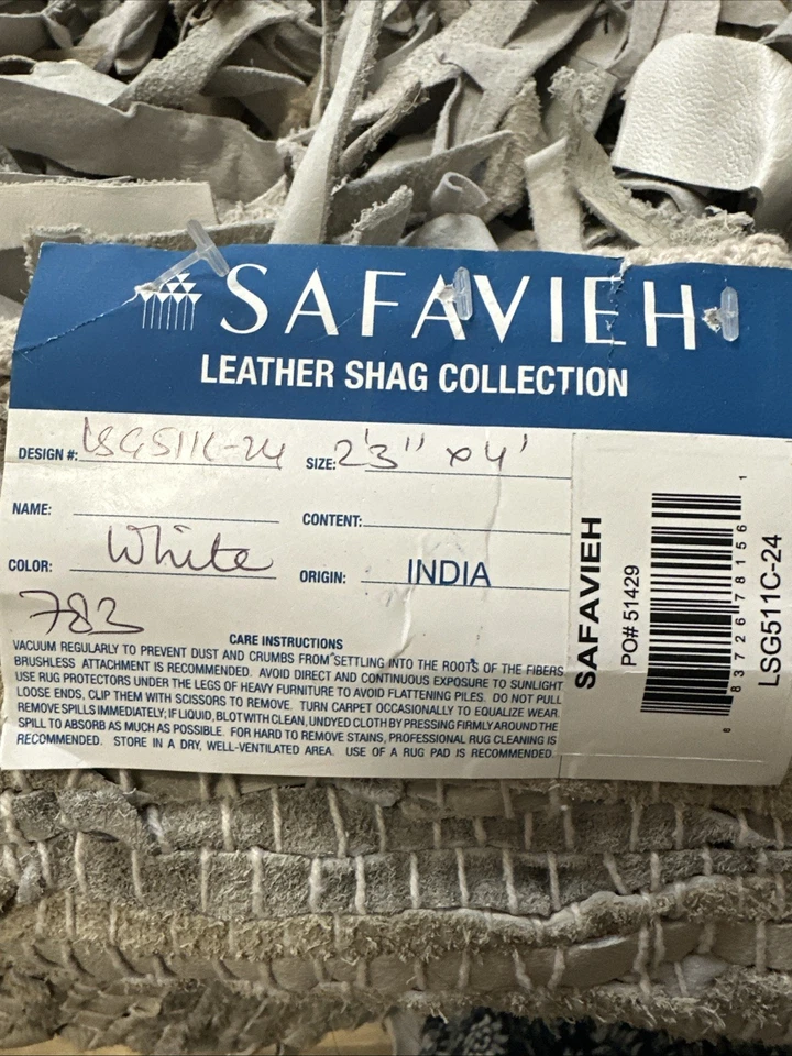 SAFAVIEH Leather Shag LSG511C Hand-Knot White ShadesO Gray Rug New 29” X 46” New - Image 4 of 4