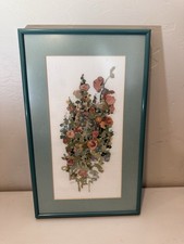 Vintage Floral Cross Stitch Large Professional Frame 16  H Wall mount