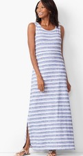 T By Talbots Toe Back Striped Maxi Dress Women S Blue Beach Coastal Preppy