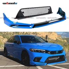 For 22-2024 Honda Civic Yofer Style V3 Boost Blue Front Bumper Lip & Matte Grill