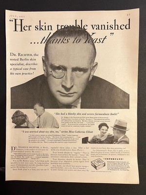 Vtg 1930s AD-Her Skin Trouble Vanished Thanks to Fleishmann's Yeast-Dr. Richter
