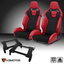 Fits 2005-2014 Ford Mustang Reclinable Racing Seats Red Pu Black Suedebrackets