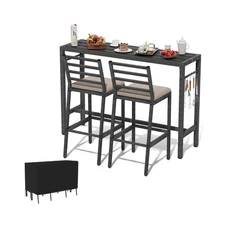 3Pcs Outdoor Patio Bar Set, 55" Rectangular Pub Height High Top Bar Table wit...