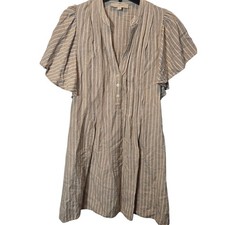 Loft linen dress flowy flutter sleeves sz S striped