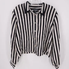 Karl Lagerfeld Paris Button Front Striped Black White Long Sleeve Shirt Womens M