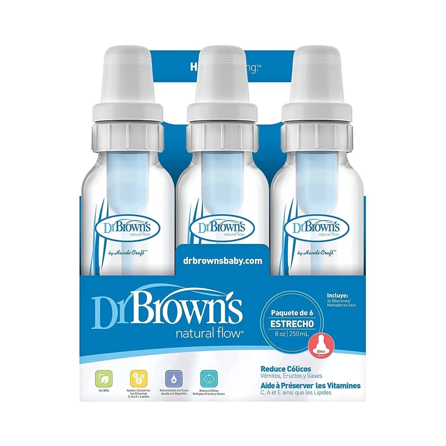 Dr. Brown's Natural Flow Anti-Colic Baby Bottles - Blue - 8oz - 6pk