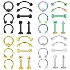 8PCS 16G Surgical Steel Nose Ring Hoop Septum Piercing Kit Ear Lip Studs Jewelry