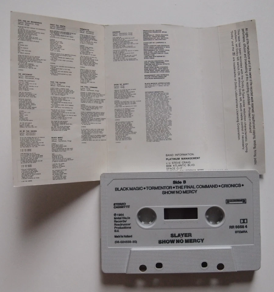 SLAYER - SHOW NO MERCY (ROADRUNNER RR98684) 1984 EUROPE CASSETTE - TEXTURED - Image 3 of 3