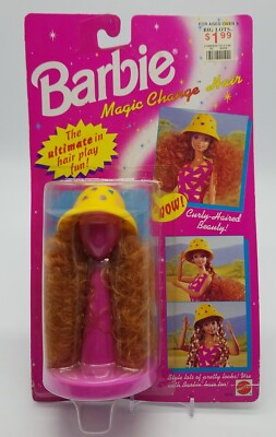Vintage 1994 Barbie MAGIC CHANGE HAIR Wig Safari Hat Cap Red Auburn New #68090