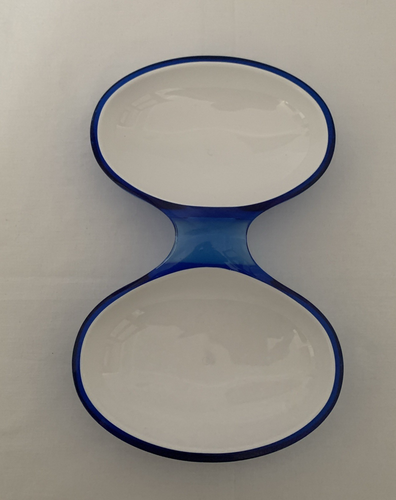 Servizio piatti italiano Guzzini - 2 pezzi blu e bianco ad incastro - stuzzichini snack - Foto 2 di 7