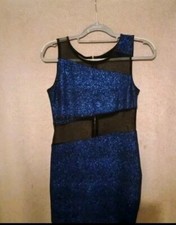 Vintage Y2K 1990's Black  Blue Elegant Mesh Mini Dress. Measures 32" in Length