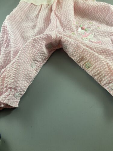 Pink Seersucker Romper Eyelet 3/6 Months Shower Vintage One Piece 1990s Gingham - Picture 4 of 7