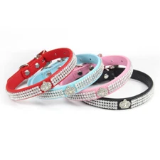 Bling Diamond Crystal Rhinestone Crown Leather Dog Cat Puppy Pet Collar Cutie