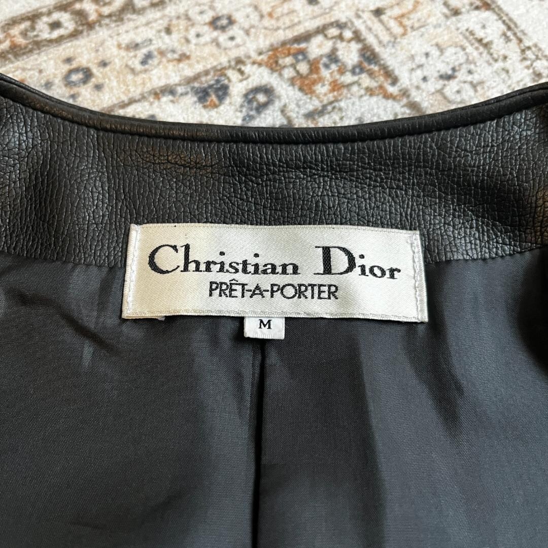 Authentic Christian Dior Leather Jacket Black Crew Neck