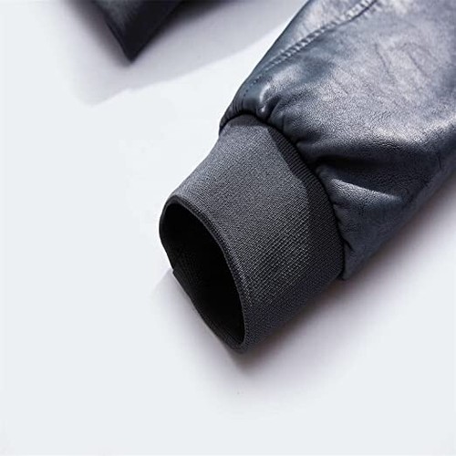 New Men's High Quality PU Faux Leather Sports Hoodie Jacket Solid Regular Fit - Picture 12 of 15
