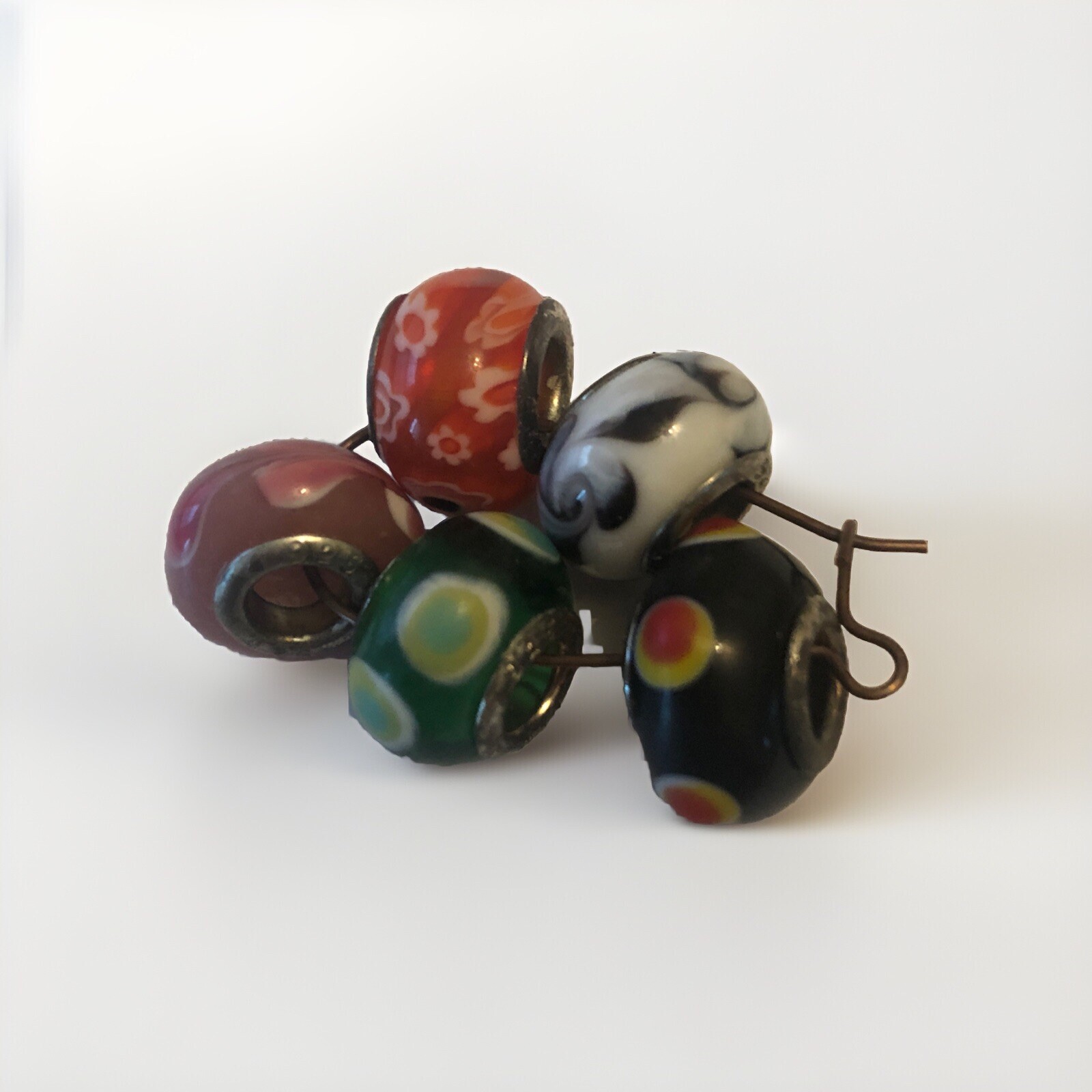 925 Sterling Silver Glass Bead Charm Bracelet 5 Pcs NOS