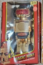 Vintage Gold Magic Mike 2 model Robot W Box worn . Doesn't Work. Parts/ Collect