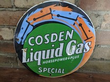VINTAGE COSDEN LIQUID SPECIAL GASOLINE PORCELAIN GAS STATION SIGN 12"