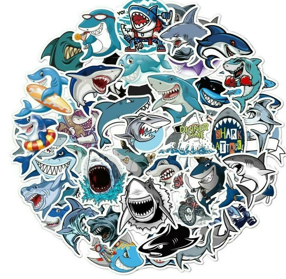 SHARK Assorted Skateboard Stickers Lot Of 50 Pieces