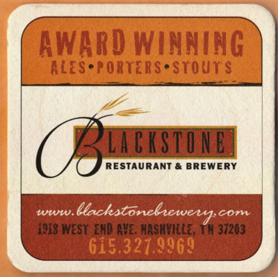 Blackstone Restaurant & Brewery Beer Coaster Nashville TN