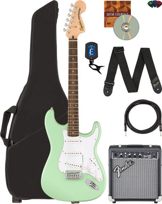 Fender Squier Affinity Stratocaster Bundle,Surf Green,Frontman 10G Amp,Gig Bag..