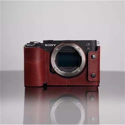 Camera Half Case For Sony A7C Retro Insert Genuine Leather Handmade - Picture 11 of 41
