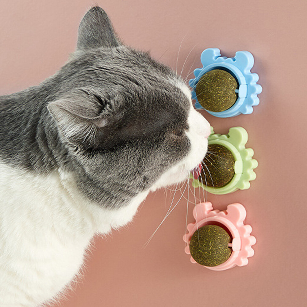 Rotatable Cat Treat Toys with Catnip Snack Licking Ball Kitten Molar
