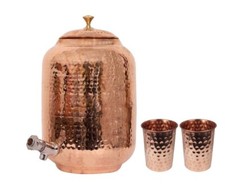 Copper Water Dispenser Matka Hammered Pitchers Water Storage Container Pot 5 Ltr