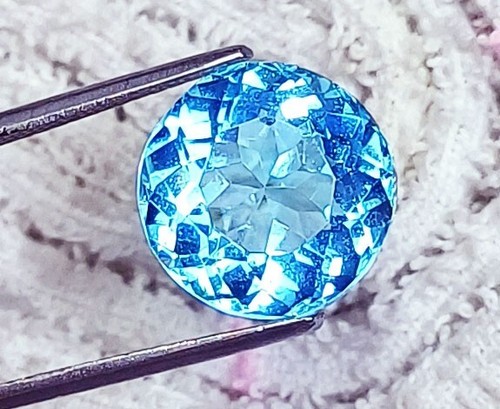 Round Cut Blue Aquamarine 8.55 Ct Certified Loose Gemstone With Free Gift - Picture 5 of 8