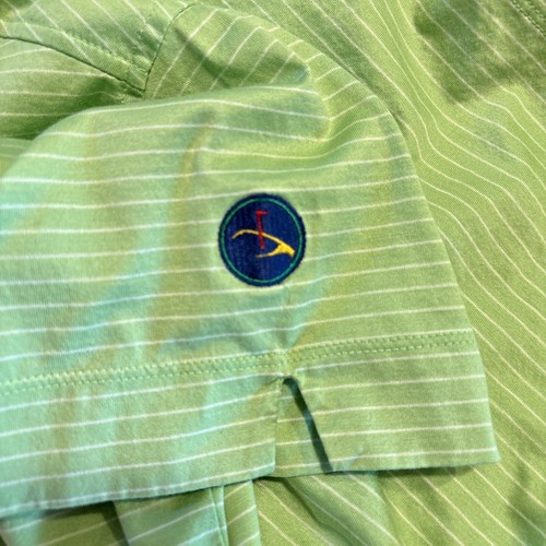 Peter Millar Womens XL Golf Shirt Polo V Neck Lime Green Striped Short Sleeve - Picture 9 of 10