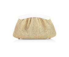Nancy Gonzalez In White Sophia Raphia & Croco Leather Clutch. New & Authentic