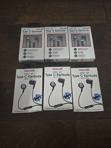 6x Maxell 199261 Sync Up Type-C Wired Earbuds with Microphone, Black ...