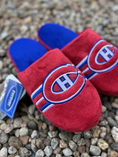 Montreal Canadians Comfy NHL Plush Stripe slippers mens size Medium 9-10 foco - Picture 2 of 3