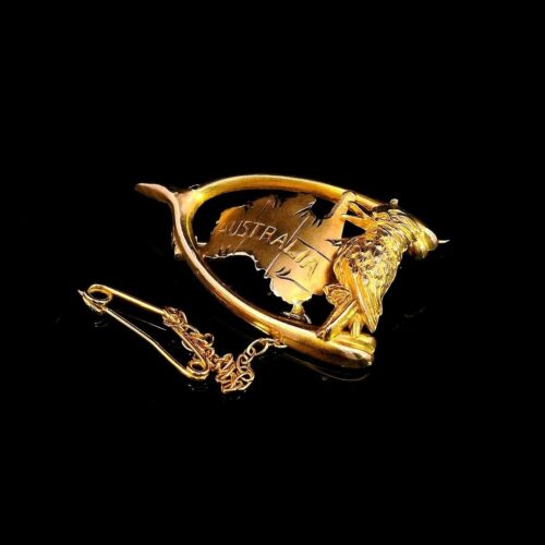 9 ct Yellow Gold Australia Brooch, 35X22 mm, Wishbone, Kookaburra, Map, Antique - 第 8/15 張圖片
