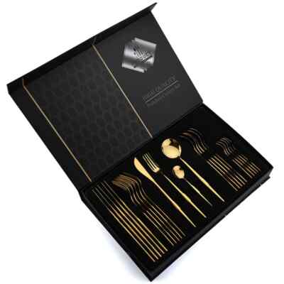 24Pcs Cutlery Sets Stainless Steel Knife Tea Spoon Mirror Tableware Flatware Set