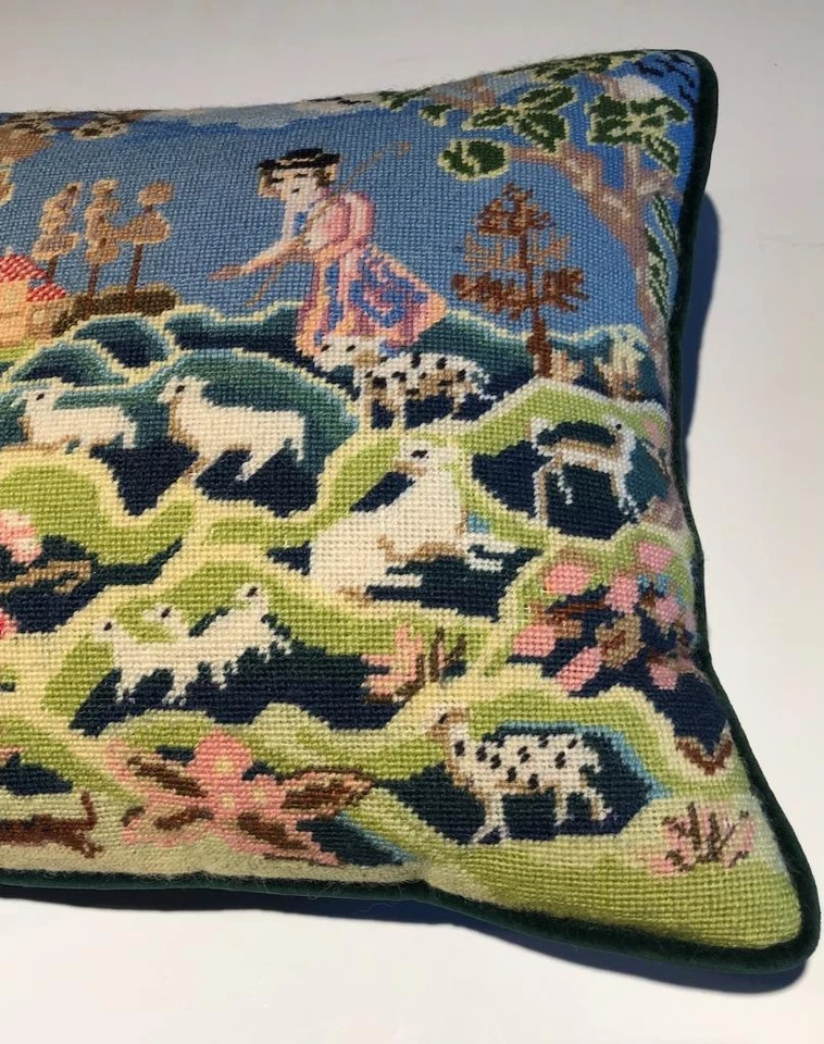 Punta de aguja renacentista 1700 escena pastor ovejas granja campo francés 14" Foto 4 de 4