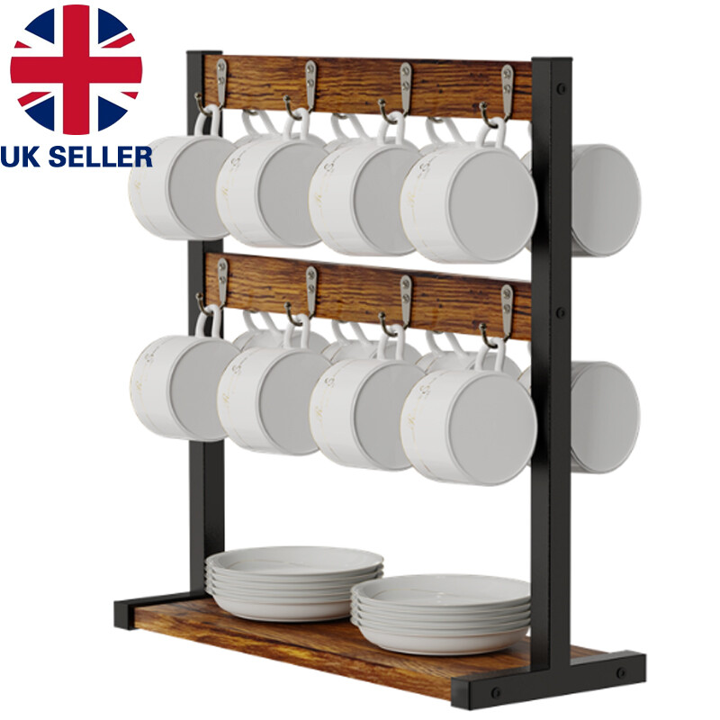 4-Tier Wooden Coffee Mug Holder - Cup Display Organizer For Kitchen Countertop