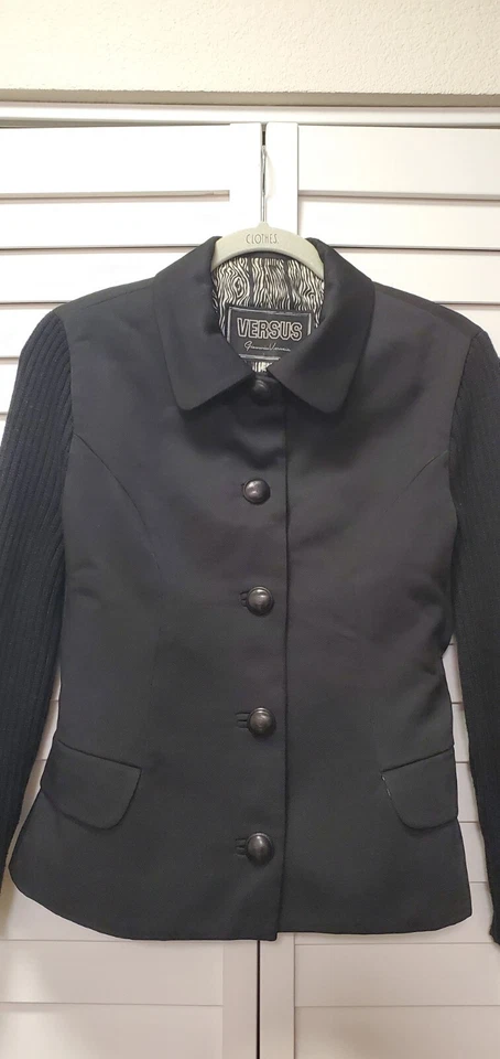 Versus Gianni Versace Blazer Jacket Black Button Ribbed Wool Women's 32 IT - Image 3 of 4
