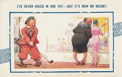 Vintage Postcard Humor Comic Man playing golf, I've never holed in one yet