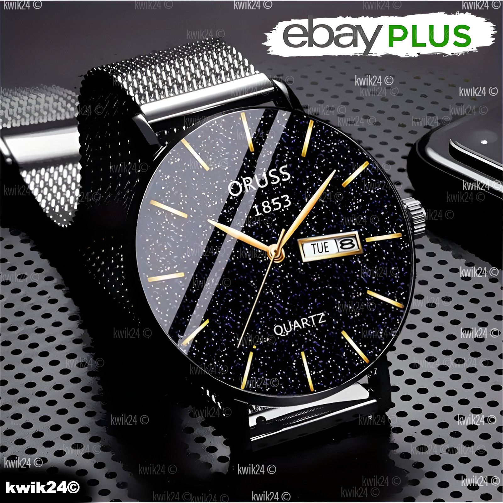 Acero Inoxidable Reloj de Pulsera Fecha Lujo para Hombres Cuarzo Negro