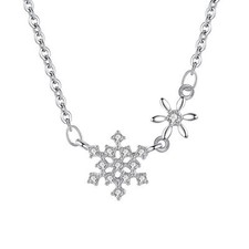 5A CZ Snowflake Pendant Necklace 925 Sterling Silver Christmas Gift for Women