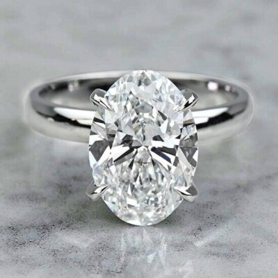 5.00Ct Oval Lab Grown/CVD Diamond Solitaire Wedding Ring 14k White Gold