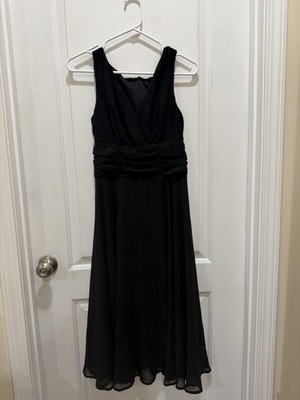 black chiffon dress knee length V-Neck Sleeveless Ruched A-Line Size L black knee length dress