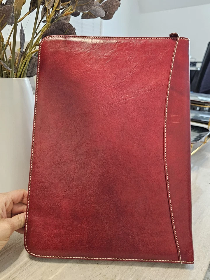 Vera Pelle Italiano Cuero Cremallera Portafolio Organizador - Borgoña Foto 3 de 4