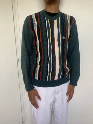 Ancien Pull Lacoste à Rayure Vintage Vert avec Rayure Homme Taille 3 - Photo 1/4