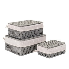 GIB Wicker Woven Storage Baskets with Lids Set of 3 Size Paper Rope Small Nes...